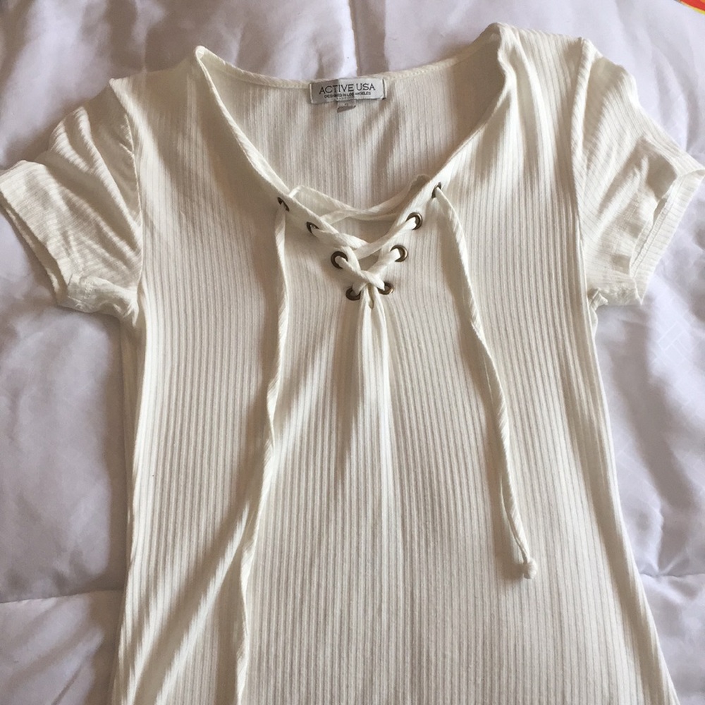 Lace up cream top